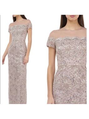 JS Collections Blush Beaded One-Shoulder Evening Gown